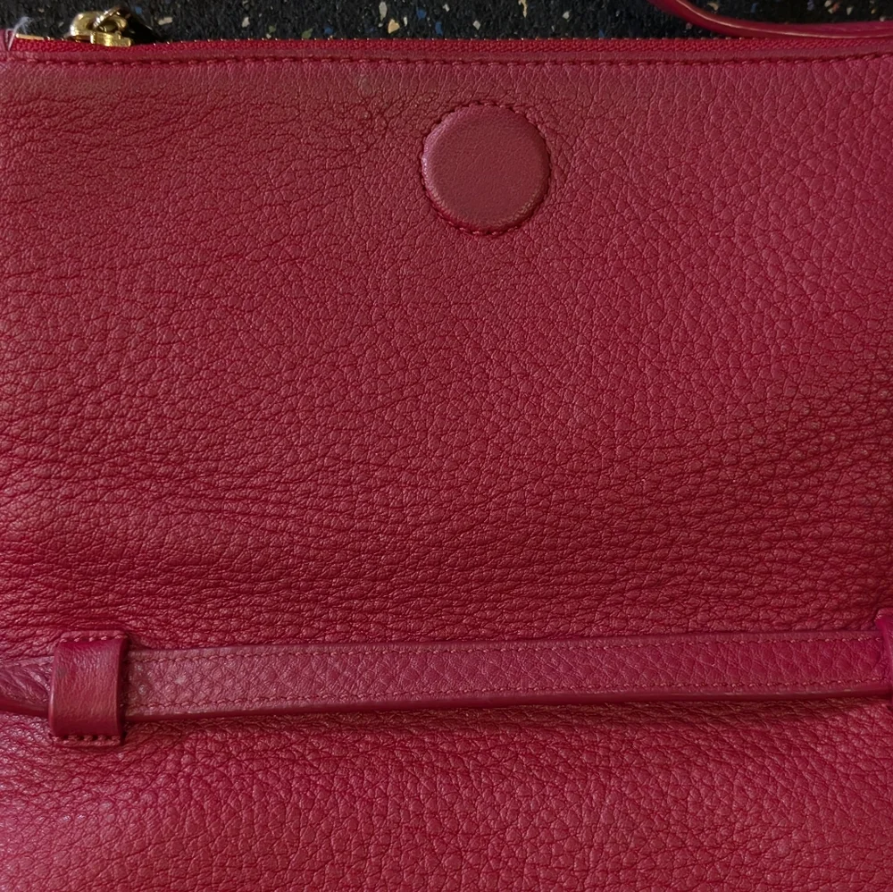 Tory Burch Mini Robinson Fold over Red Pebbled Leather Crossbody